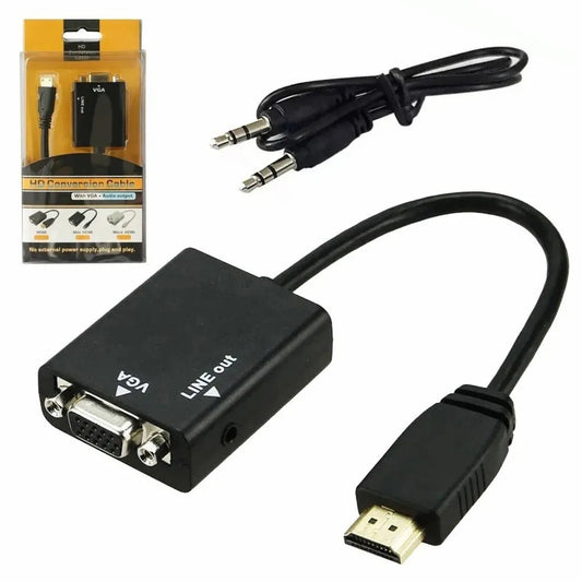 Conversor HDMI para VGA com Áudio P2 – Adaptador de Vídeo Full HD para Monitor, Projetor, TV