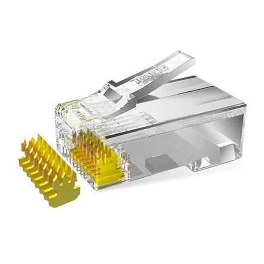 Kit com 50 ou 100 Conectores RJ45 Cat6 Banhados a Ouro – Ideal para Montagem de Cabos de Rede, Computadores, Roteadores e Equipamentos de Internet – Alta Velocidade e Conexão Estável