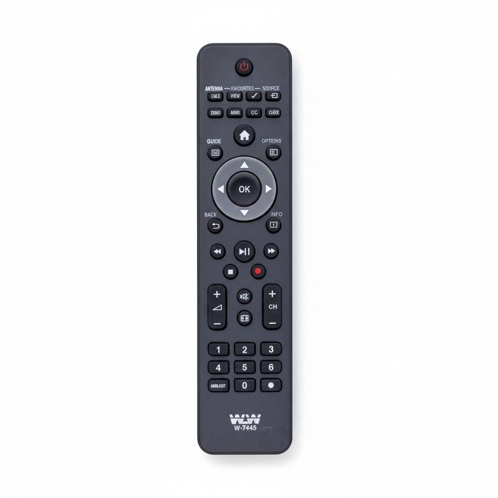 Controle Remoto WLW-7445 Compatível com TVs Philips Série 7000 – Modelos 42PFL7404D, 52PFL7404D, 32PFL3805D/78, 40PFL5605D/78, 46PFL6605D/78, 32PFL5604D, 42PFL5604D e 47PFL5604D – Substituto de Alta Qualidade