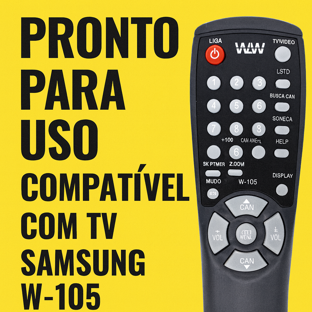 Controle Remoto Compatível Para TV Tubo Samsung W-105 – Substituto Pronto Para Uso