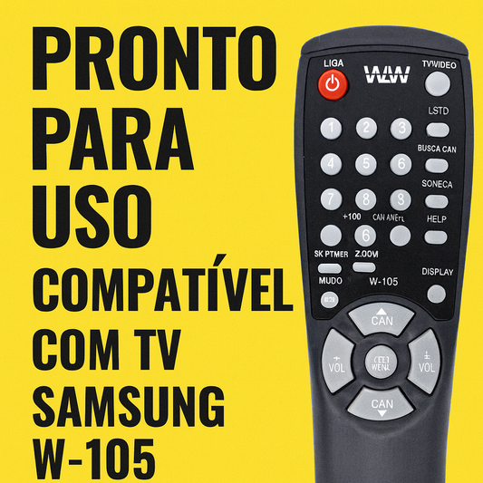 Controle Remoto Compatível Para TV Tubo Samsung W-105 – Substituto Pronto Para Uso