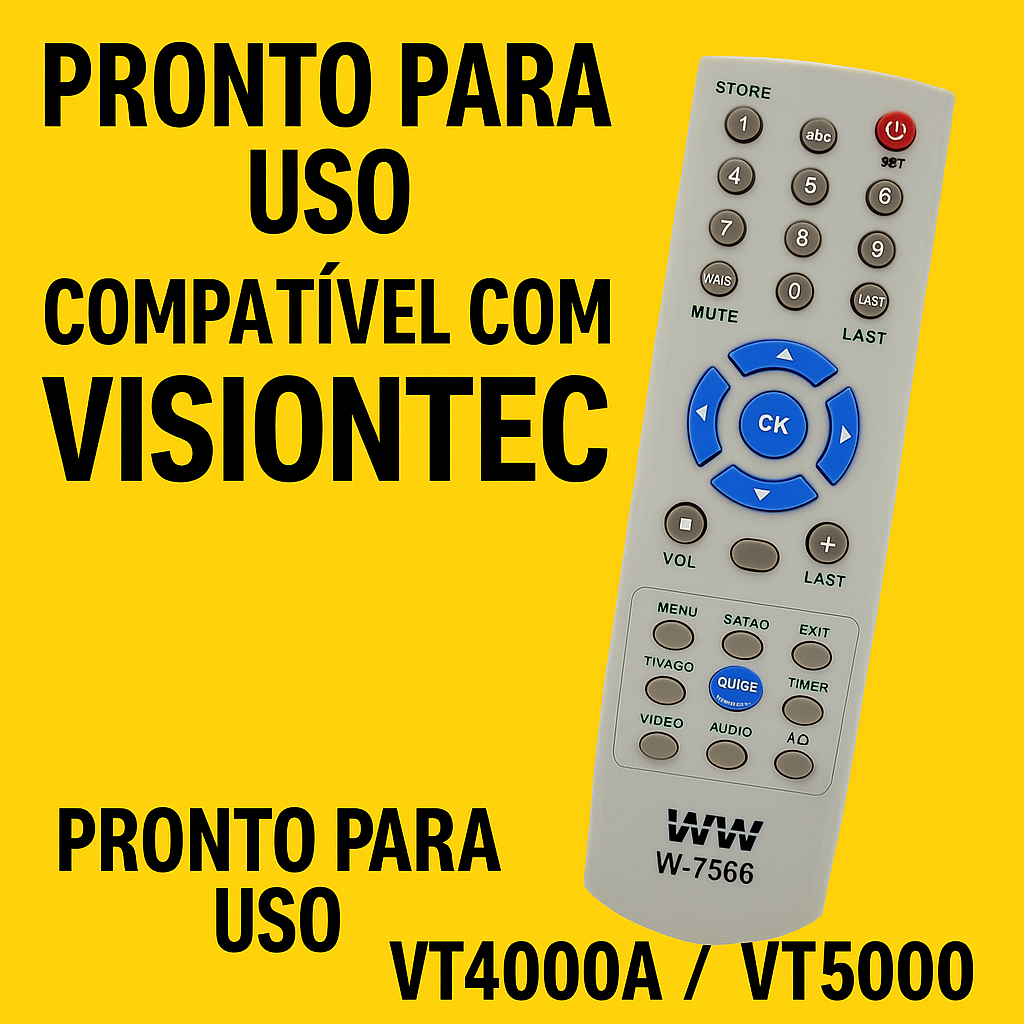 Controle Remoto Compatível Para Receptor Visiontec LE-7566 – Modelos VT4000A e VT5000