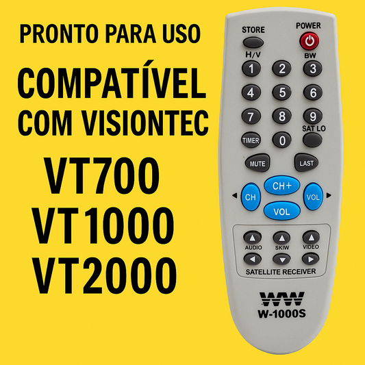 Controle Remoto Compatível Para Receptor Visiontec VT700 VT1000 VT2000 – Modelo W-1000S