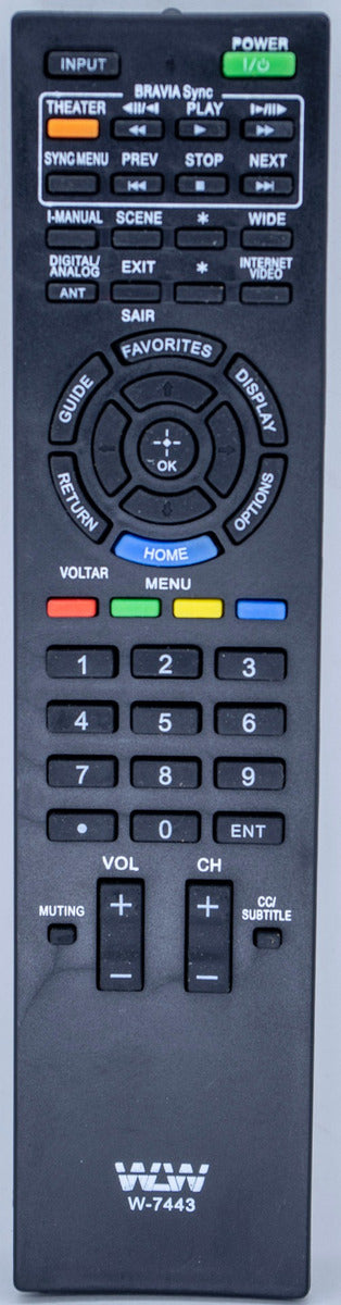 Controle Remoto WLW-7443 Compatível com TV Sony Bravia LED / LCD – Modelos RM-YD047, KDL-32EX, KDL-40EX