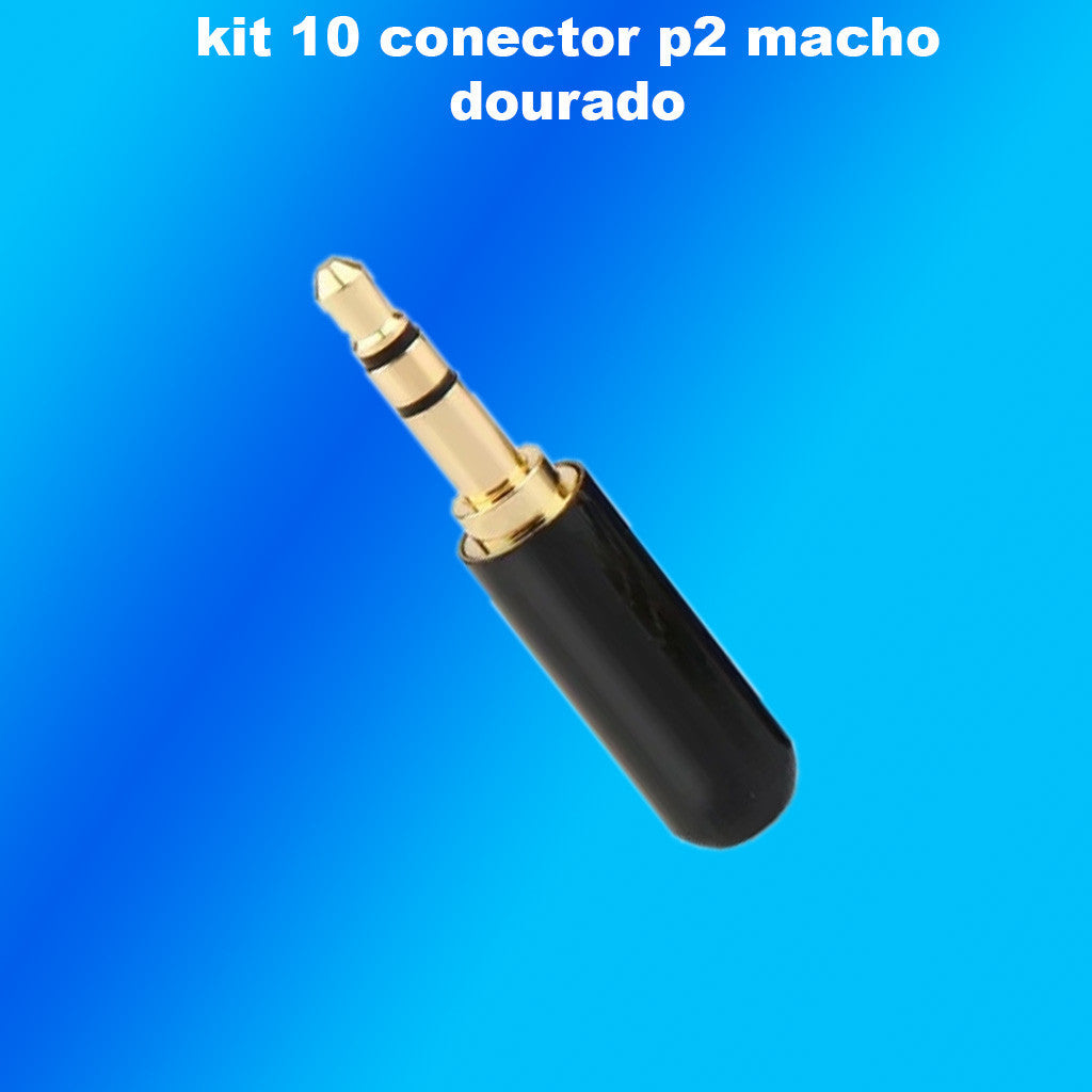 Kit 10 Conectores de Áudio Estéreo P2 3,5 mm Macho com Chapeamento de Ouro