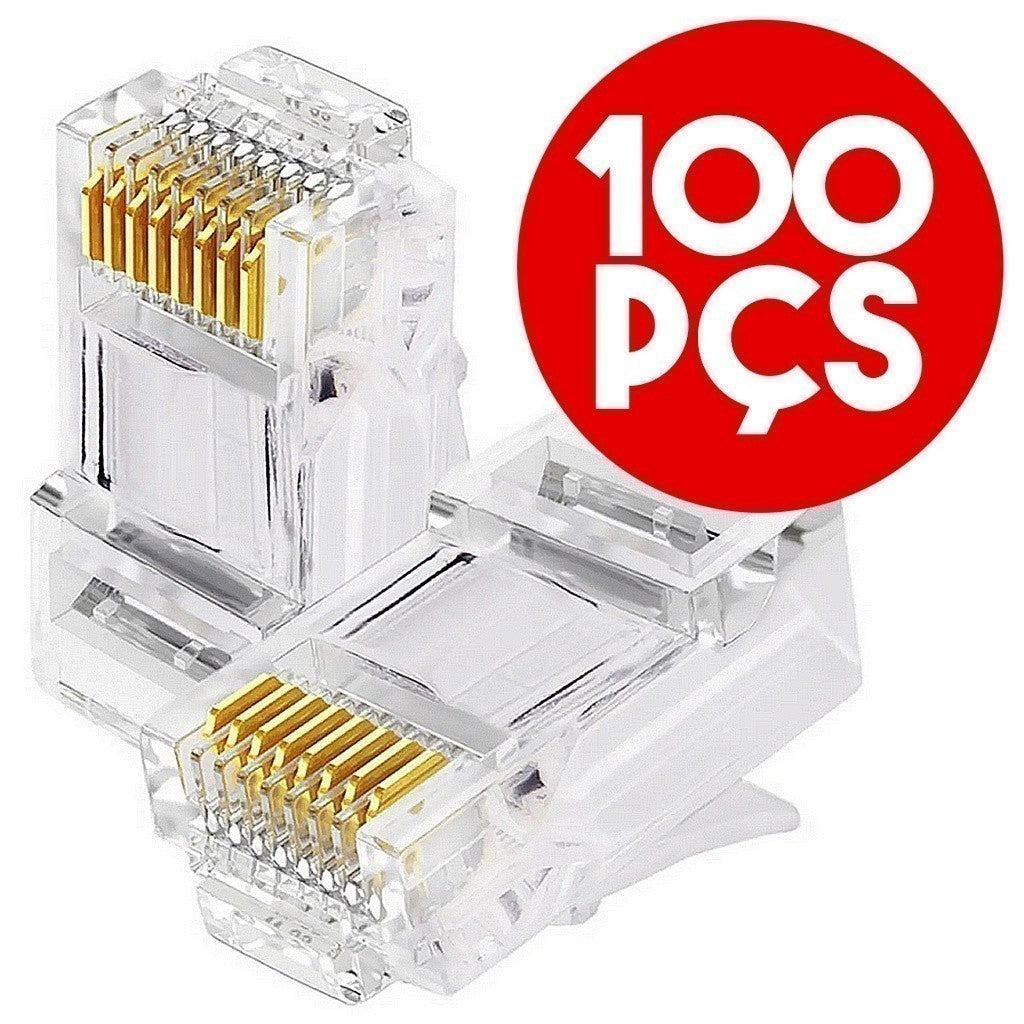 Kit de 50 ou 100 Conectores RJ45 Cat6 Banhados a Ouro - Cabo de Rede