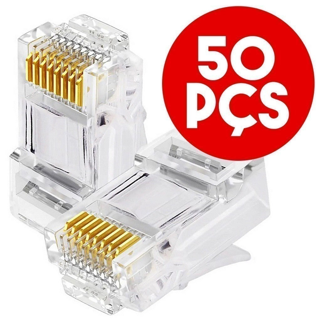 Kit de 50 ou 100 Conectores RJ45 Cat6 Banhados a Ouro - Cabo de Rede