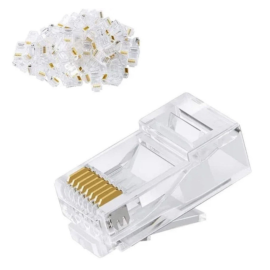 Kit de 50 ou 100 Conectores RJ45 Cat6 Banhados a Ouro - Cabo de Rede