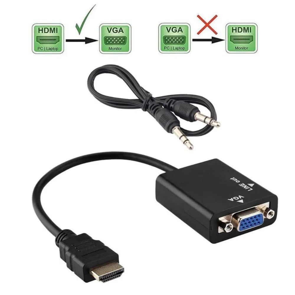 Conversor HDMI para VGA com Áudio P2 – Adaptador de Vídeo Full HD para Monitor, Projetor, TV